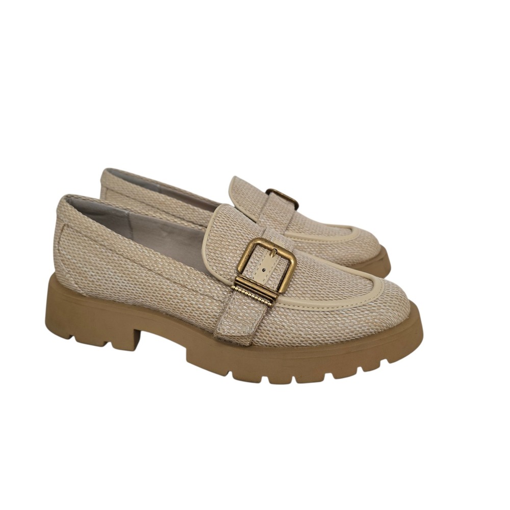 Dolce Vita Ericka Raffia Lug Sole Loafers Beige Woven Buckle Shoes Womens 8M